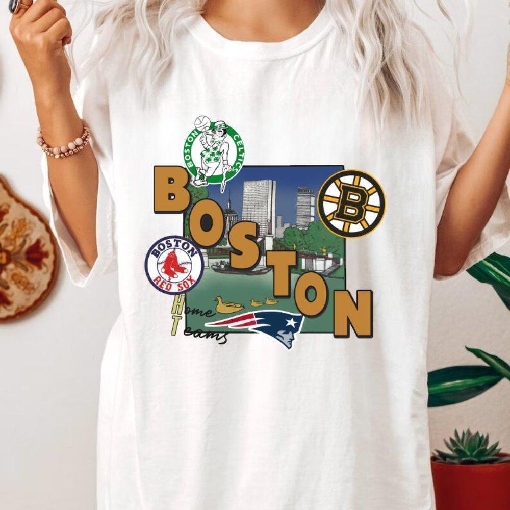 Home Team Celtics Sports White Unisex Shirt Boston Bruins Red Sox Patroits Tee